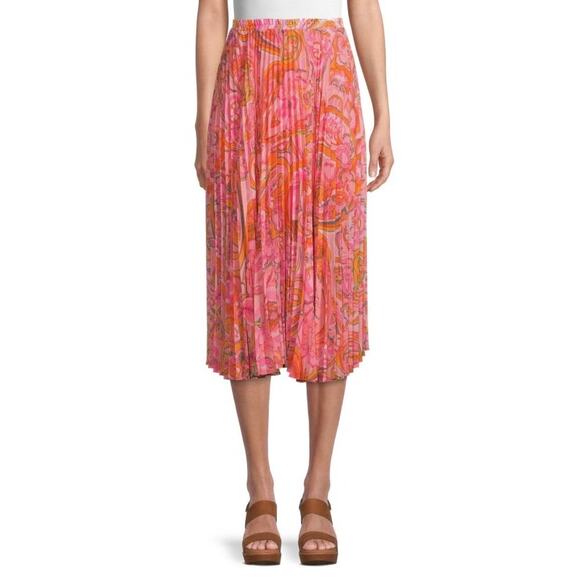 Delfi Collective Lilah Midi Skirt Size Medium Pink Paisley Pleated Boho Y2K - Picture 2 of 12